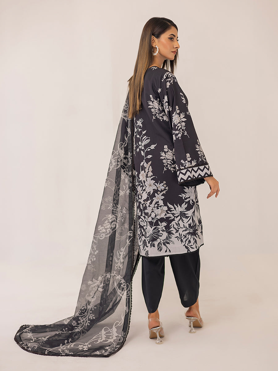 1 & Get 1 Free - MONOCHROME DIGITAL PRINTED LAWN SILK SUIT