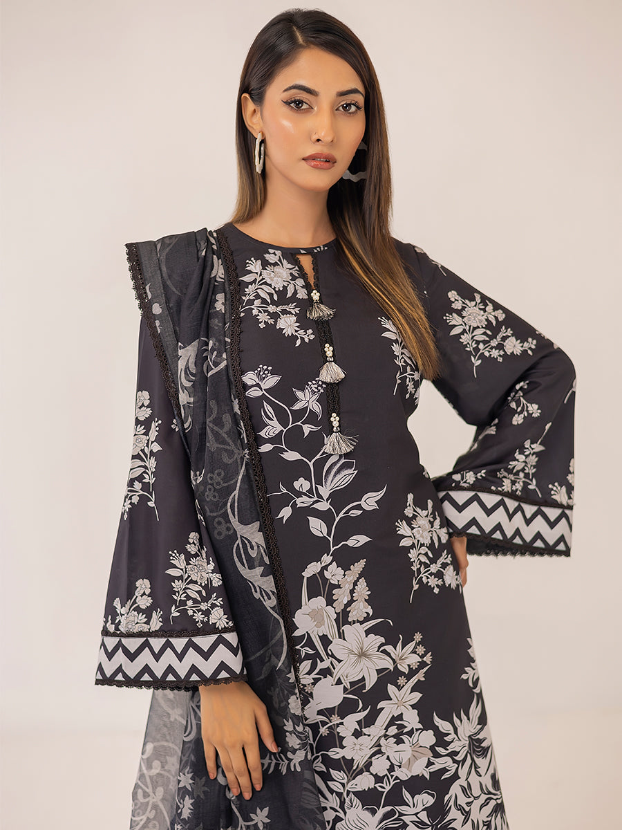 1 & Get 1 Free - MONOCHROME DIGITAL PRINTED LAWN SILK SUIT