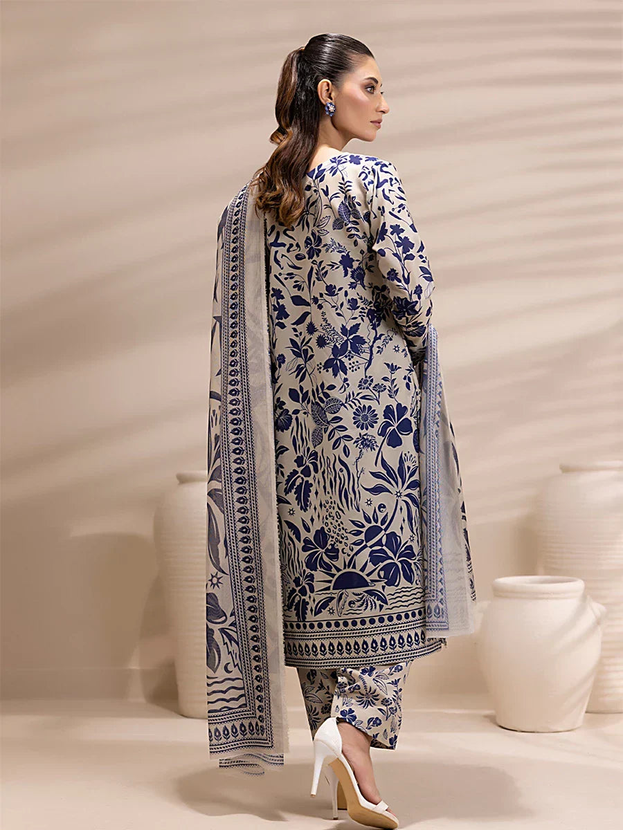 1 & Get 1 Free - 3PC Unstitched Printed Lawn Silk Suit DOS158