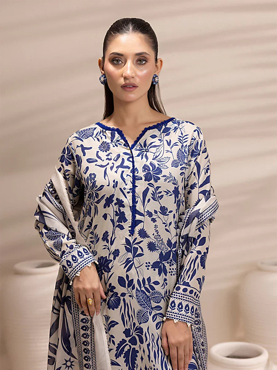 1 & Get 1 Free - 3PC Unstitched Printed Lawn Silk Suit DOS158