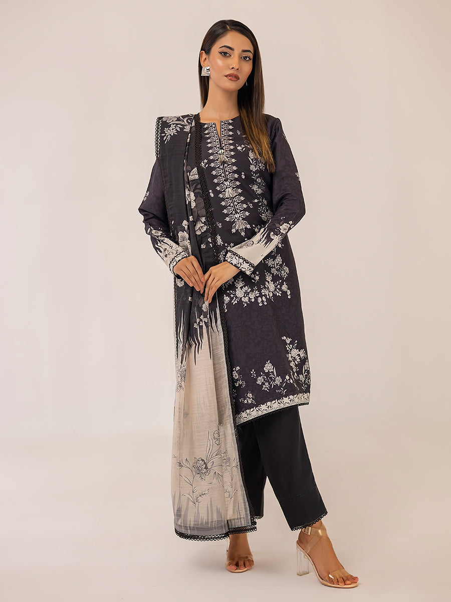 1 & Get 1 Free - MONOCHROME DIGITAL PRINTED LAWN SILK SUIT