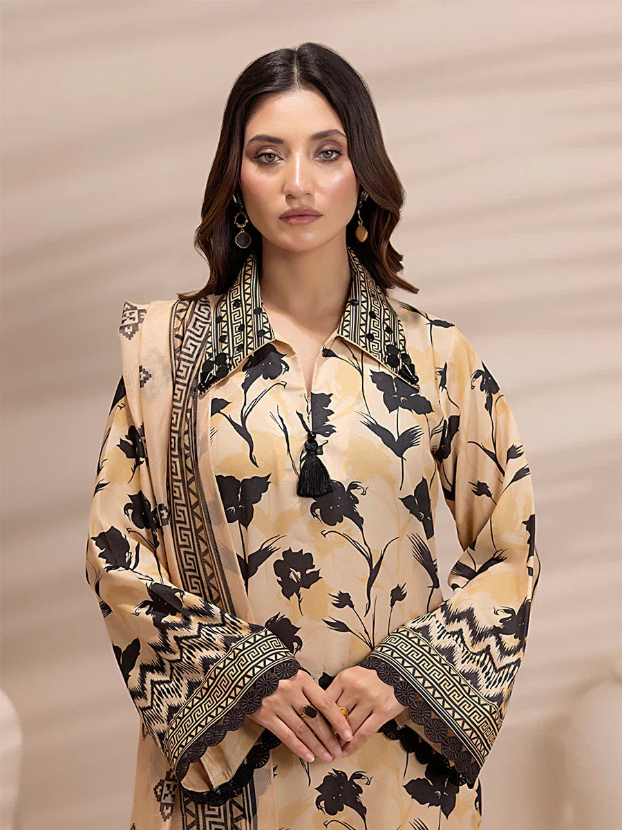 1 & Get 1 Free - 3PC Unstitched Printed Lawn Silk Suit DOS157