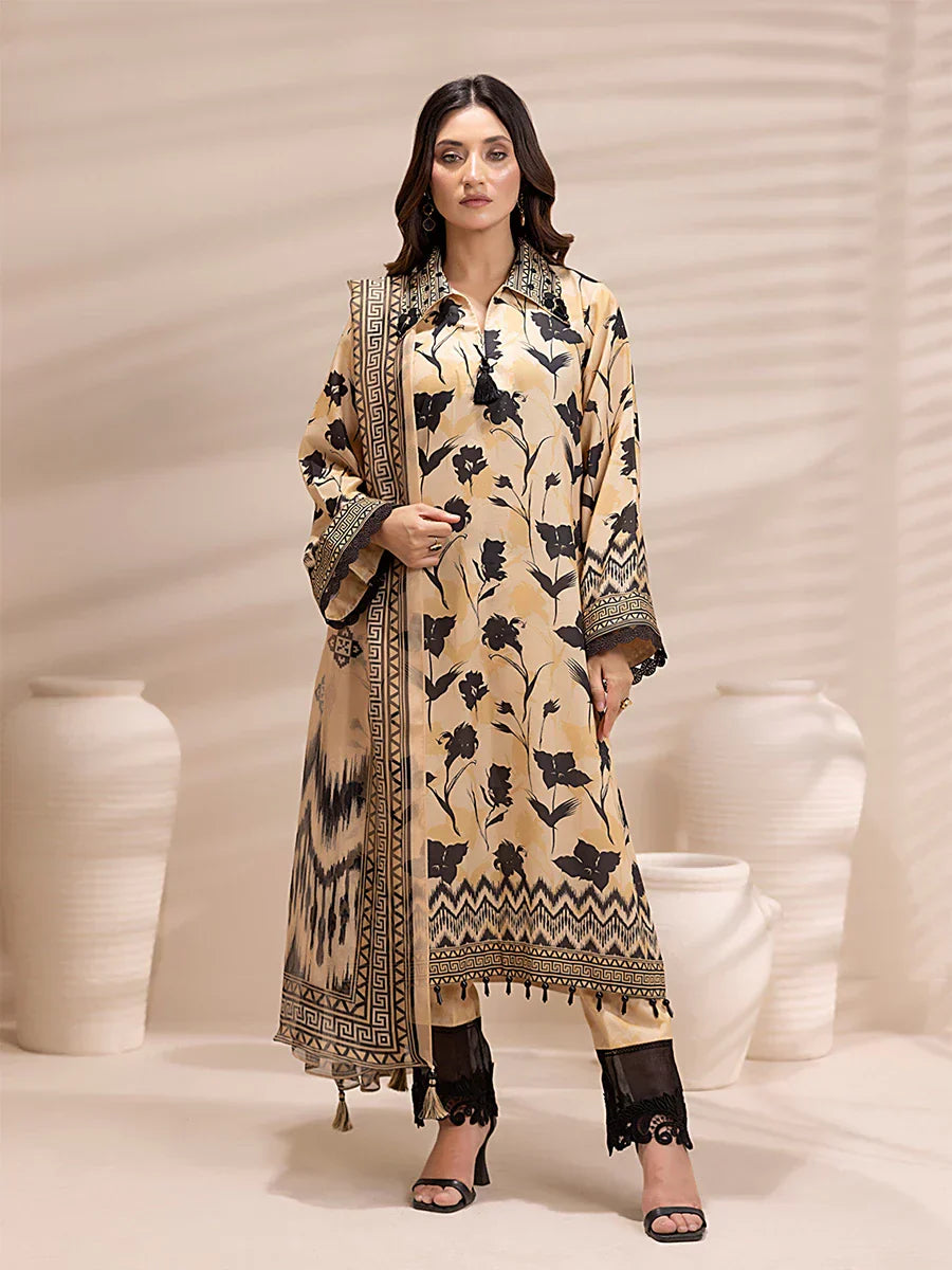 1 & Get 1 Free - 3PC Unstitched Printed Lawn Silk Suit DOS157