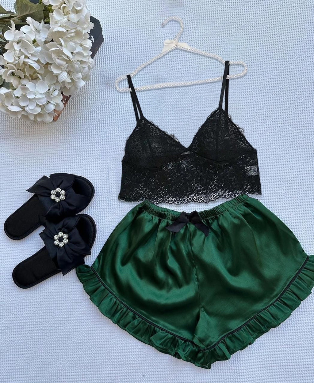 Silk Short With Net Bra Night Wear Set.