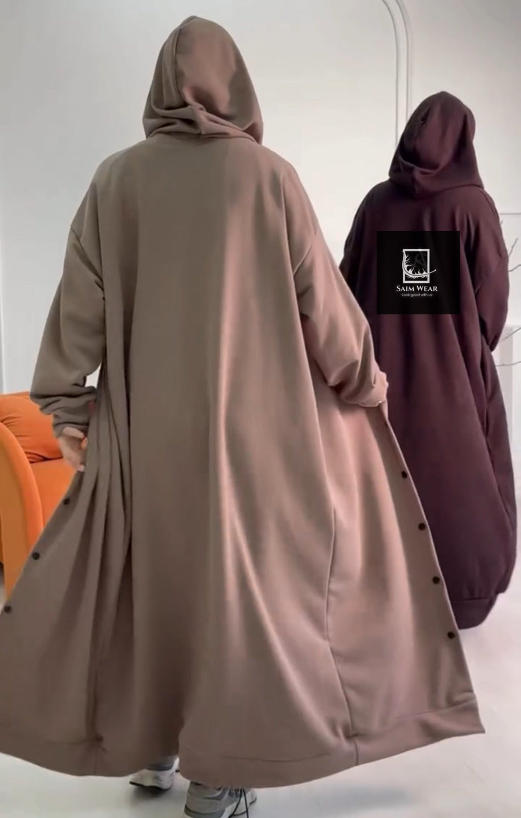 2 Piece Drop Shoulder Long Button Winter Fleece Hoodie With Trouser Pant