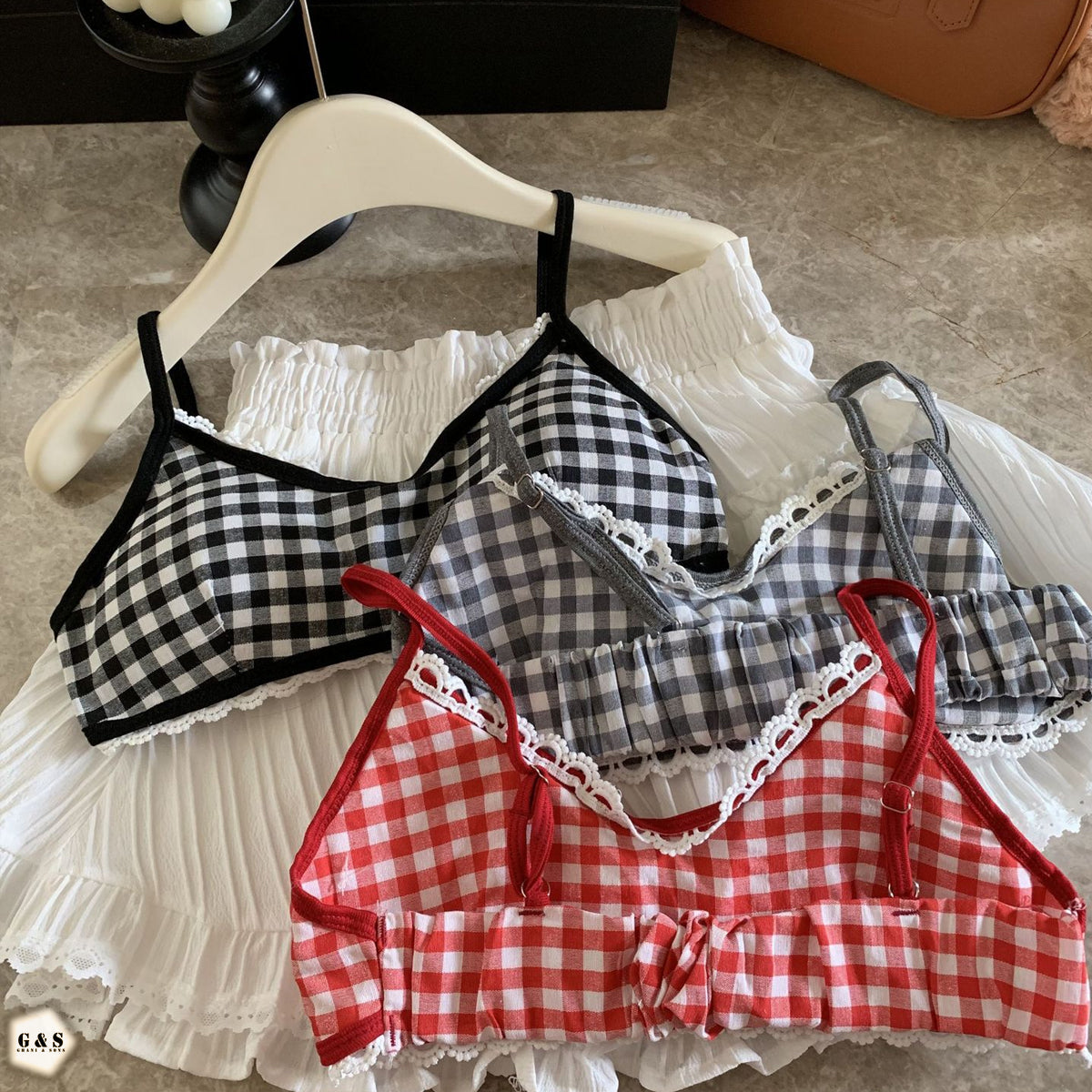 Pack Of 3 Pure Cotton Chequered Printed Bralette