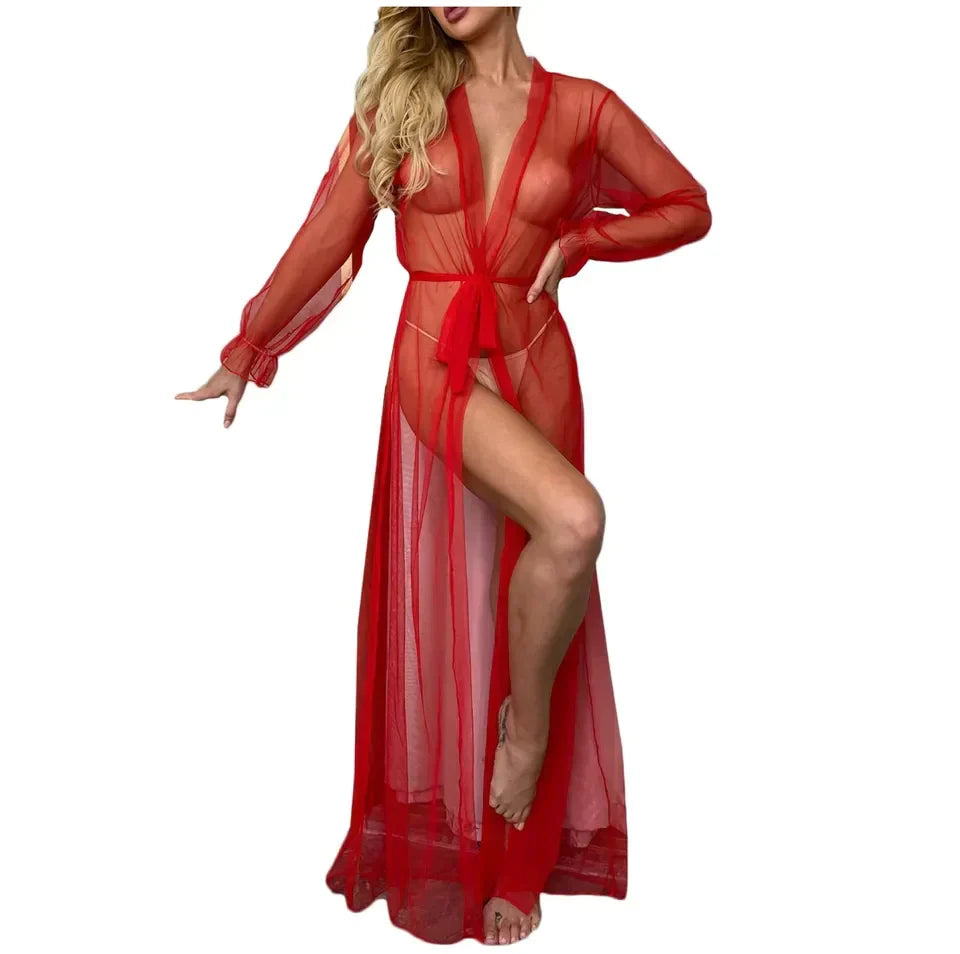 Sexy Hot Erotic Women Nightwear Long Mesh Sleepwear Long NightGowns See Through Sheer Mesh Night Dress CH # 341