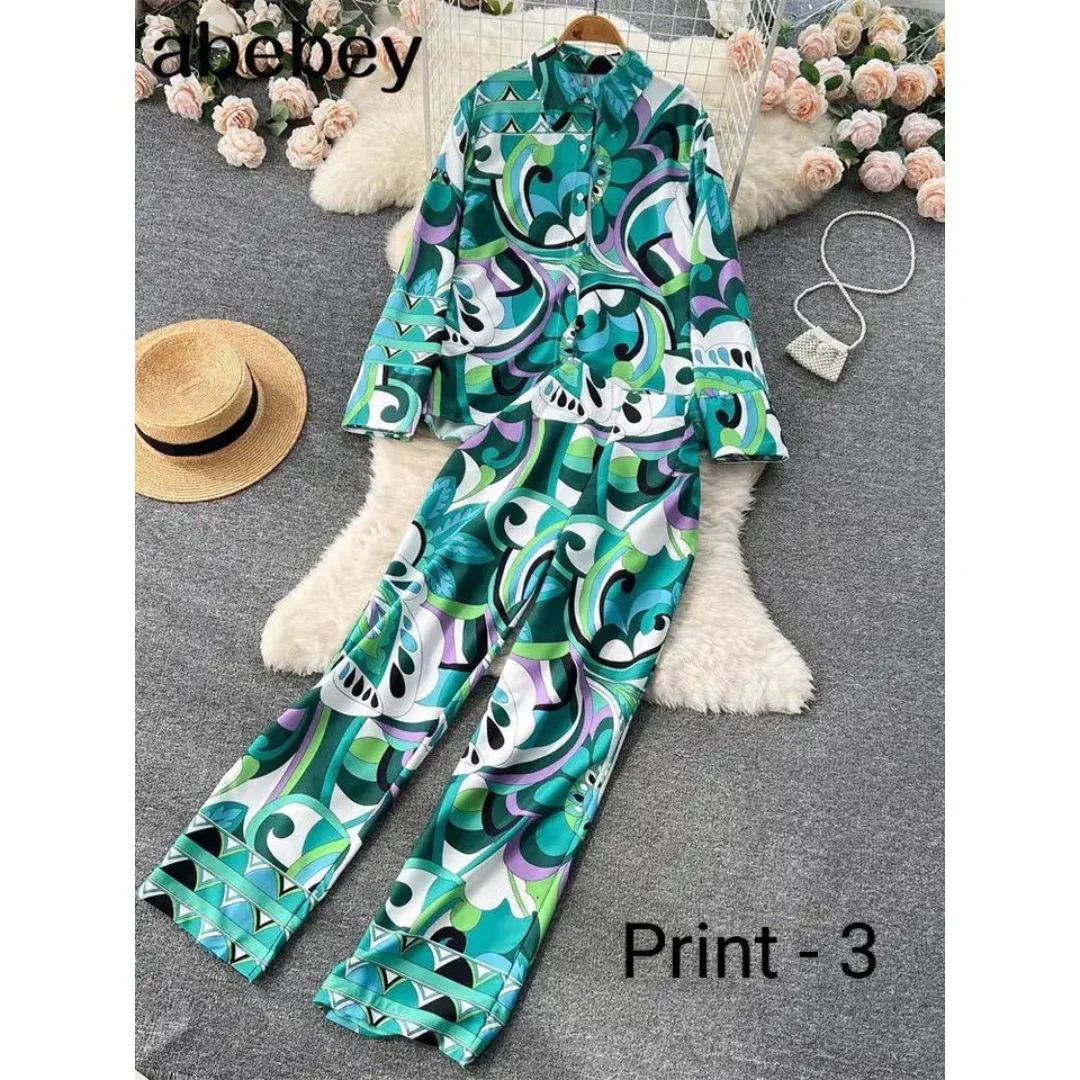 Fashion Print Elegant Women's Set Elastic Waist Straight 2 Piece Pajamas Set Casual Chic Youth Vacation Home Suit
