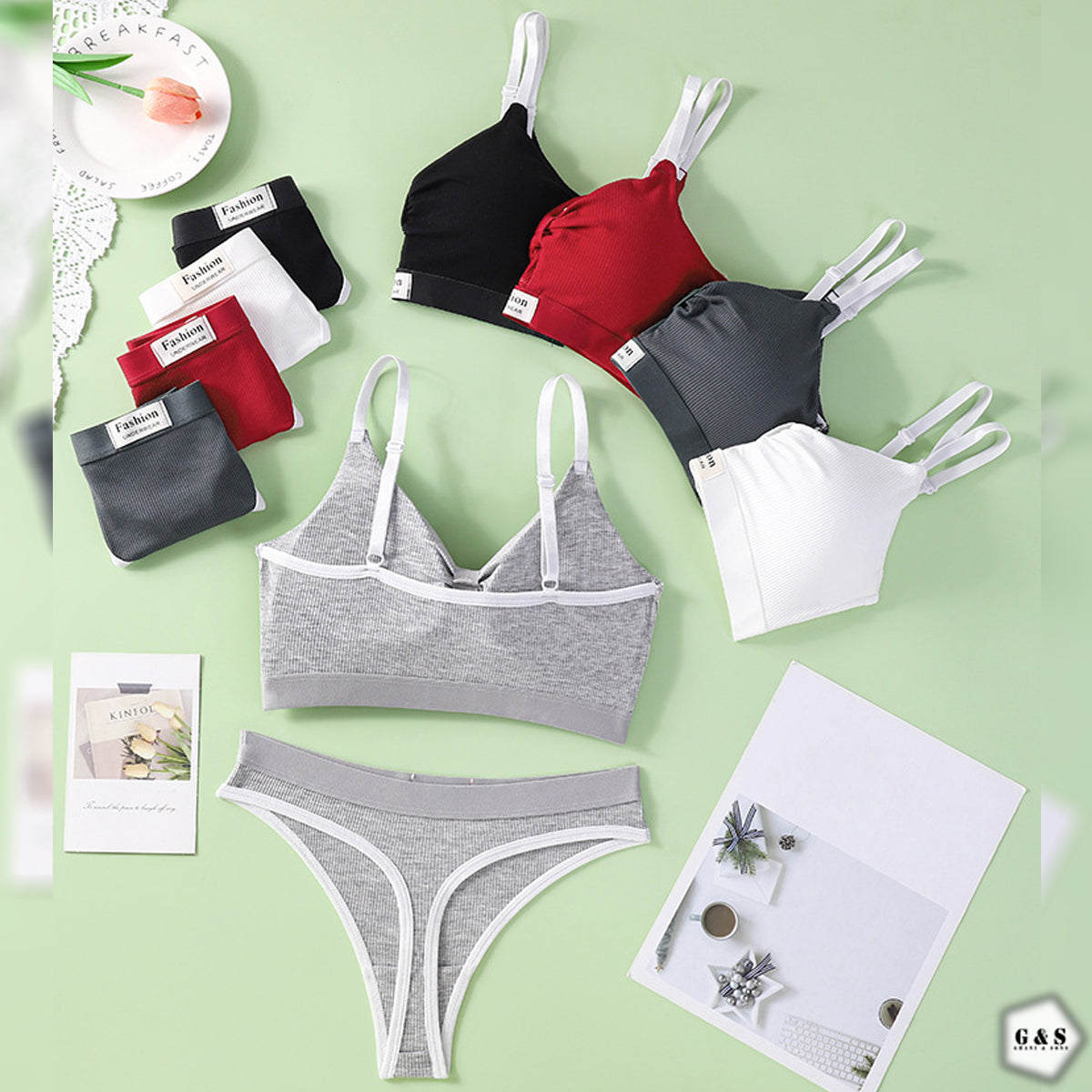 Pack Of 3 Front Bow Style Casual/Sports Bralette With T-Panty Set