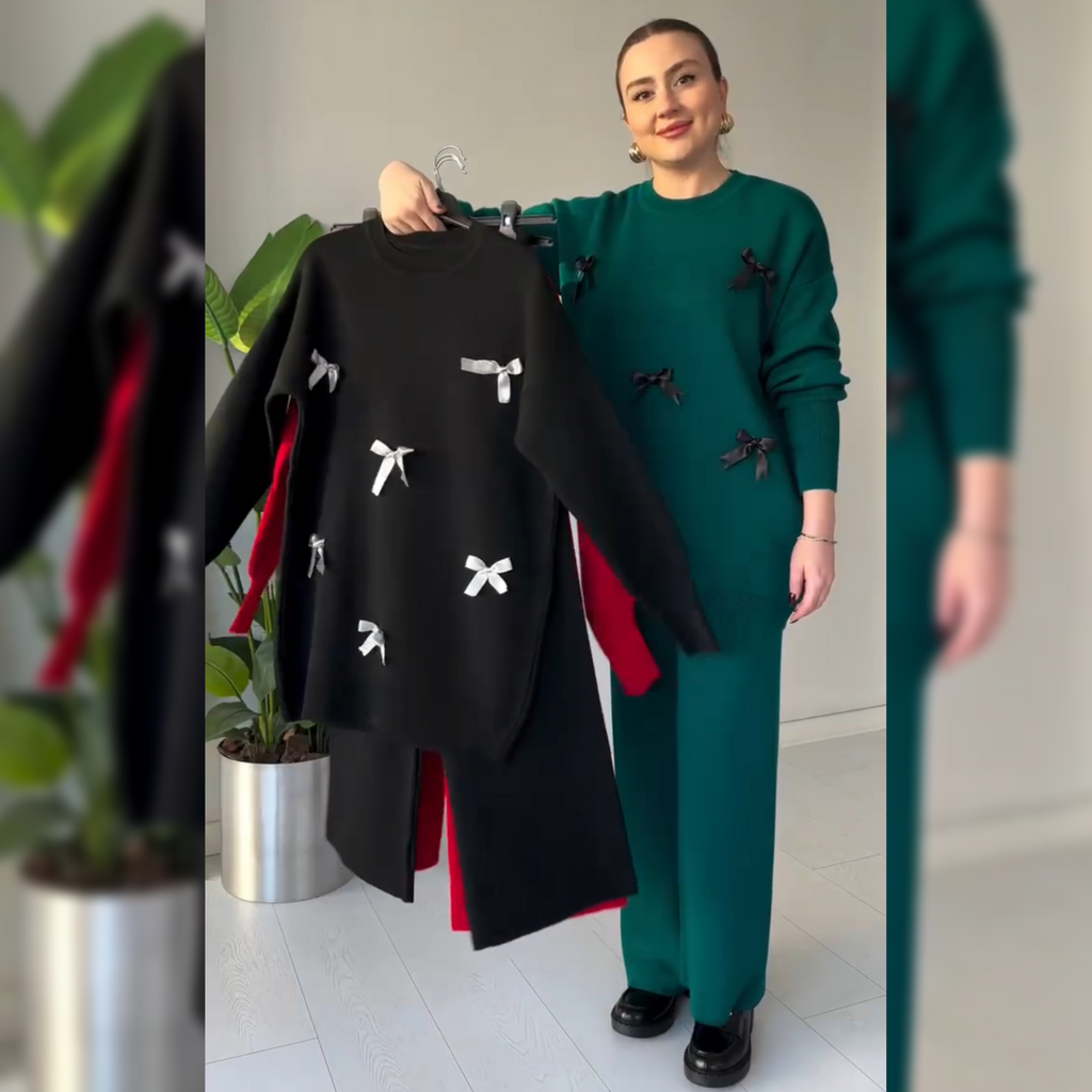 Bow Style Warm Fleece Winter Co-ord Set