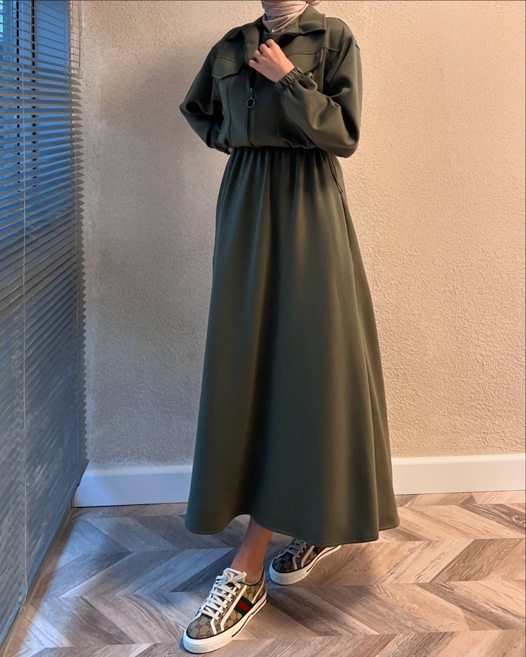 2 Pcs Winter Outfit Long Frock With Upper Fleece Jacket