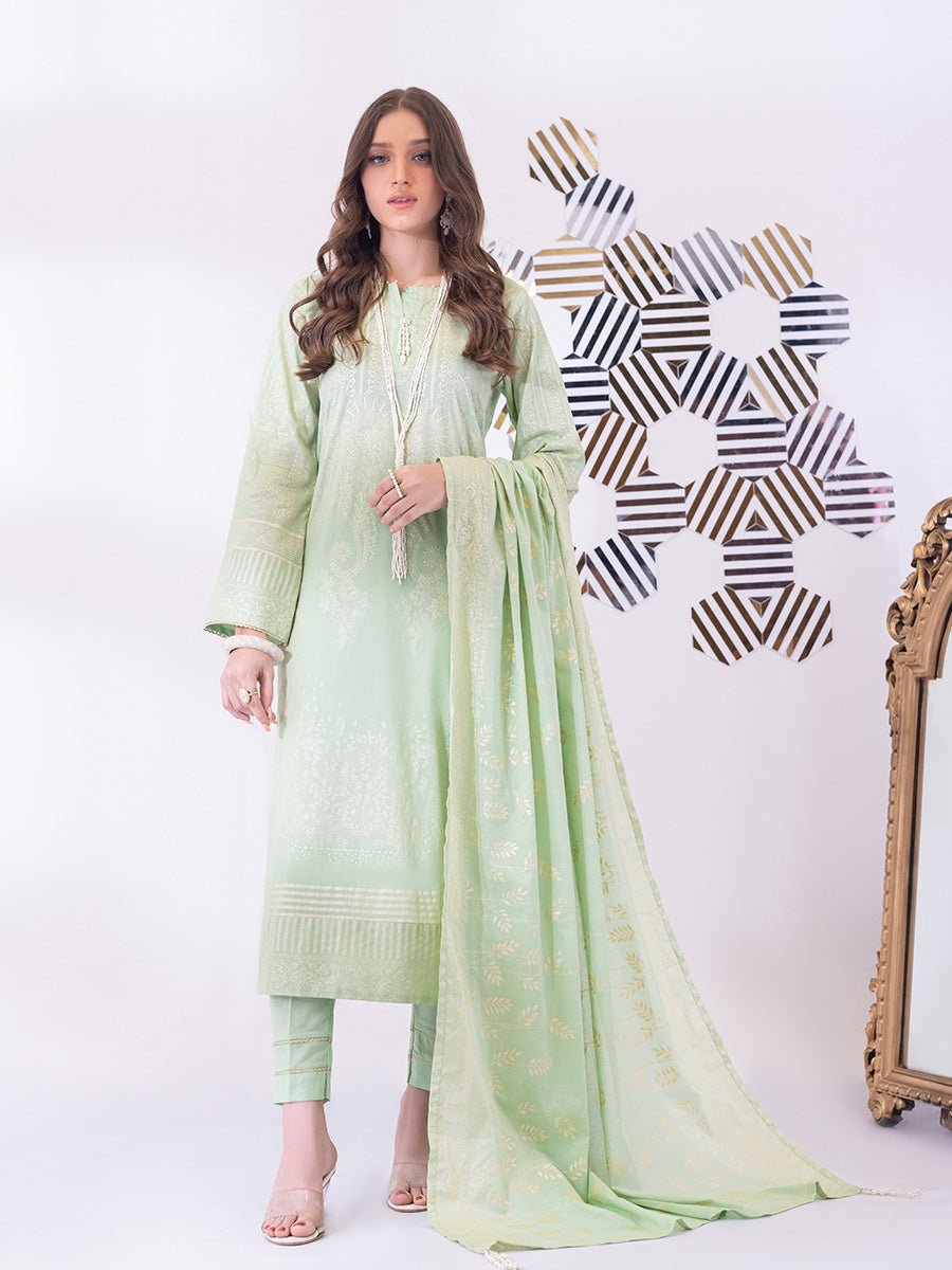 1 & Get 1 Free - 3pc Unstitched- Paste Printed Lawn Suit DOS201