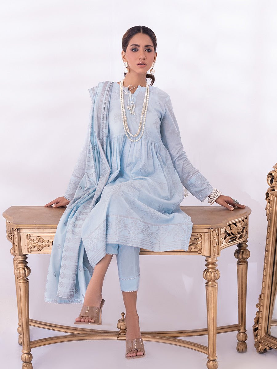 1 & Get 1 Free - 3pc Unstitched- Paste Printed Lawn Suit DOS203