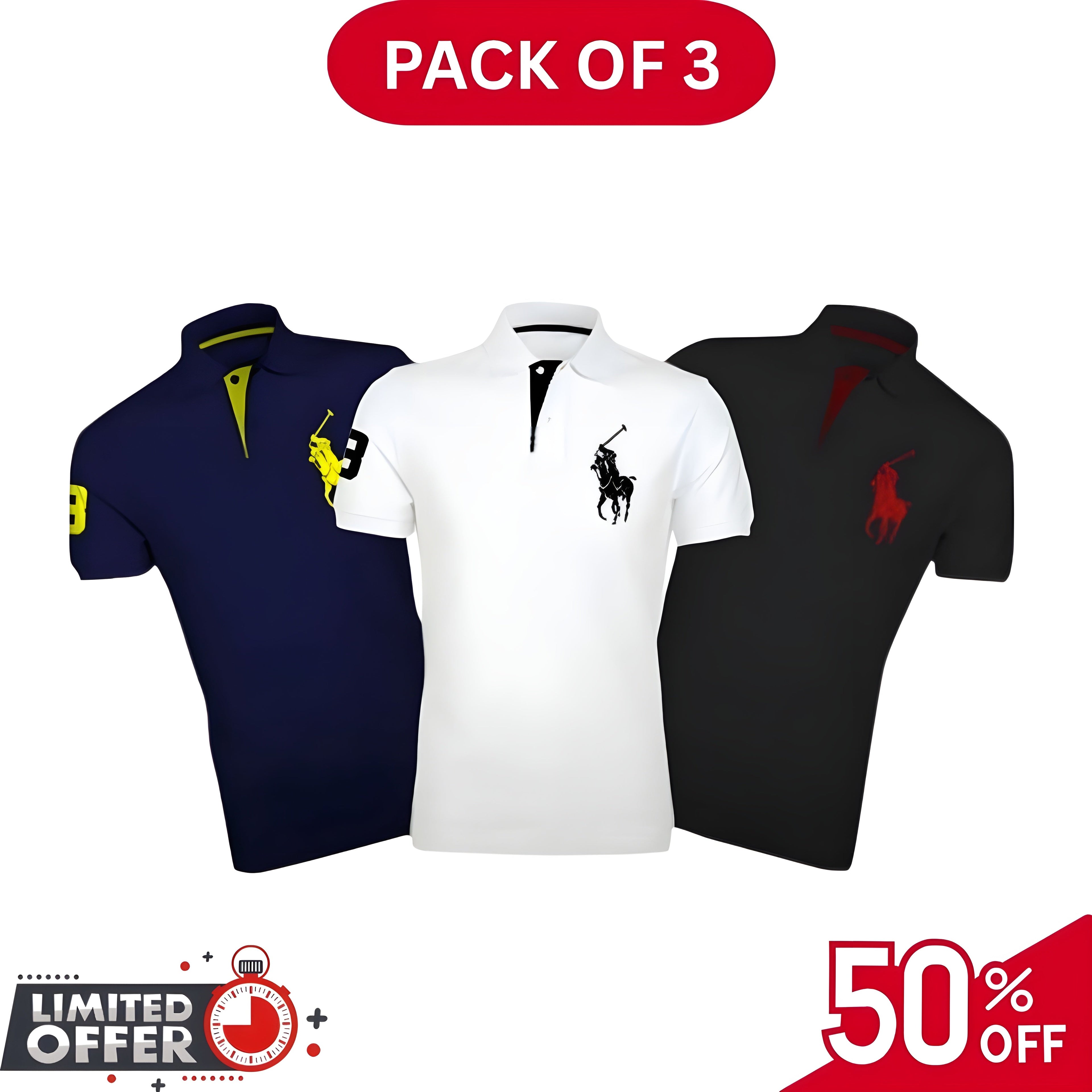 Pack of 3 | 50% OFF Men's Stylish Polo T-Shirts | DOS1045