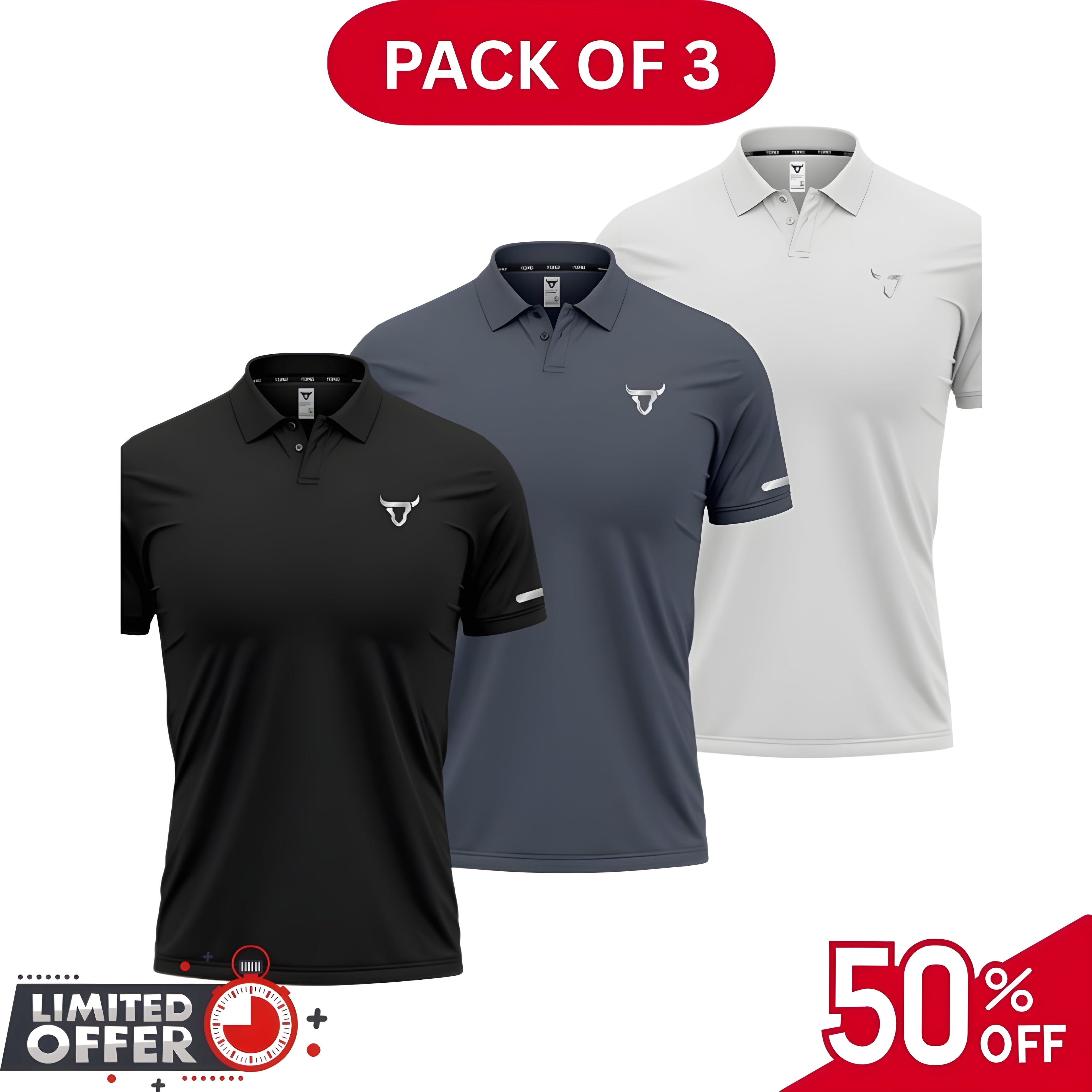 Pack of 3 | 50% OFF Men's Stylish Polo T-Shirts | DOS1047