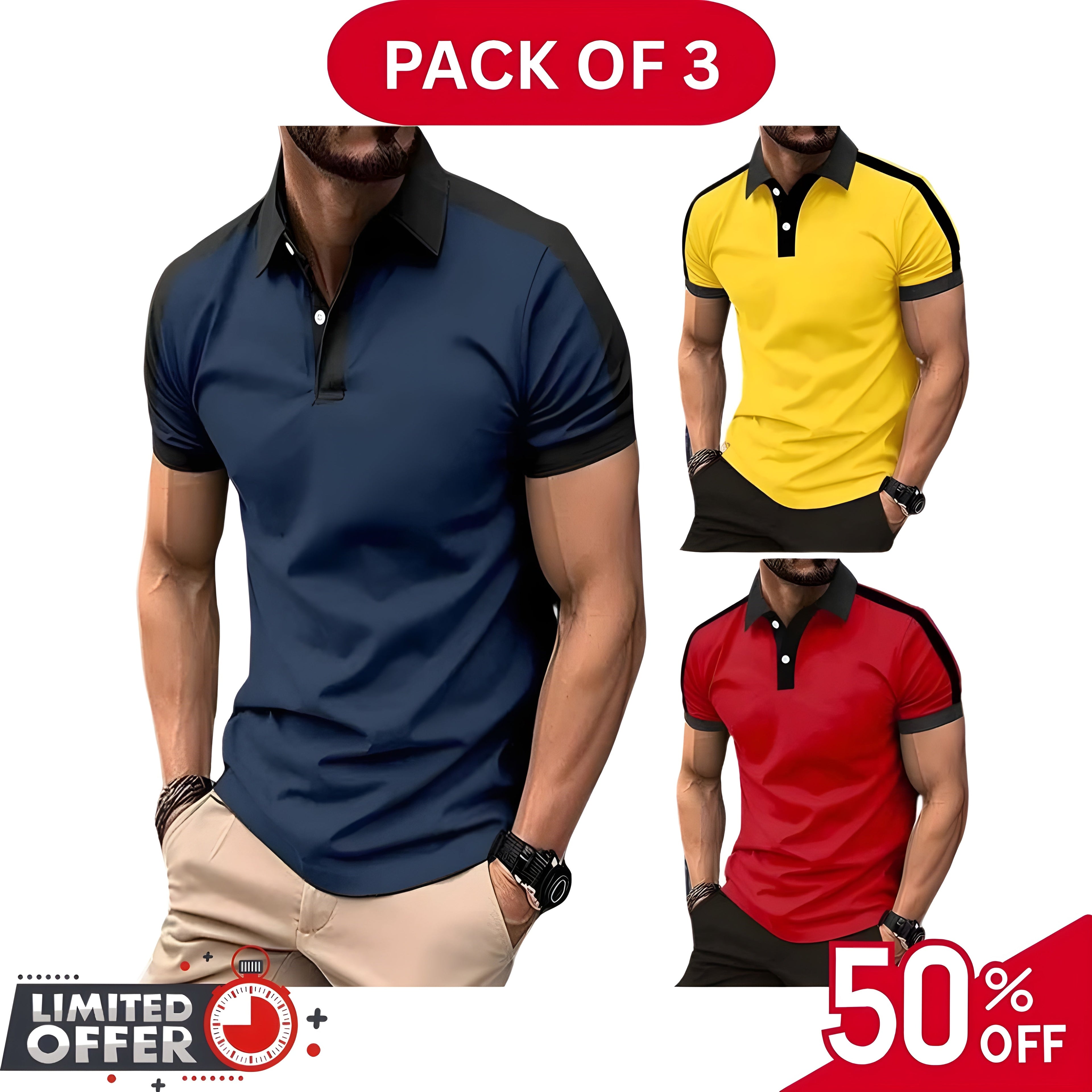 Pack of 3 | 50% OFF Men's Stylish Polo T-Shirts | DOS1048