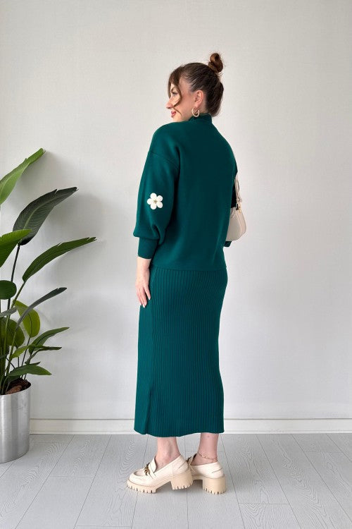 Flowers Printed Stretchable Ribbed Fleece Dress