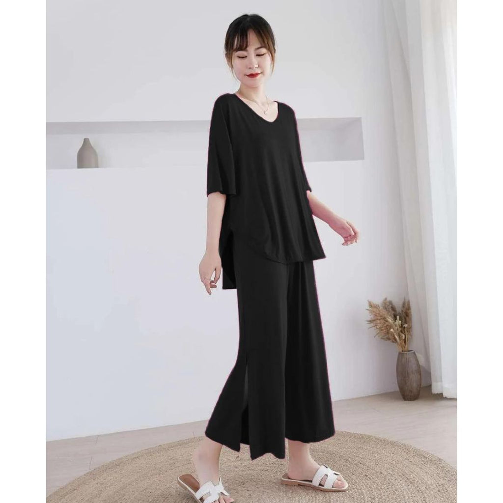 Cool And Comfy Open Cut Loose Trousers And Half Sleeves Top Loungewear