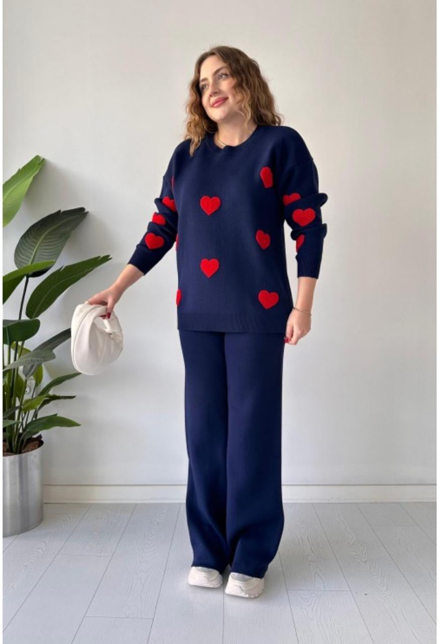 Heart printed winter fleece co ord Set