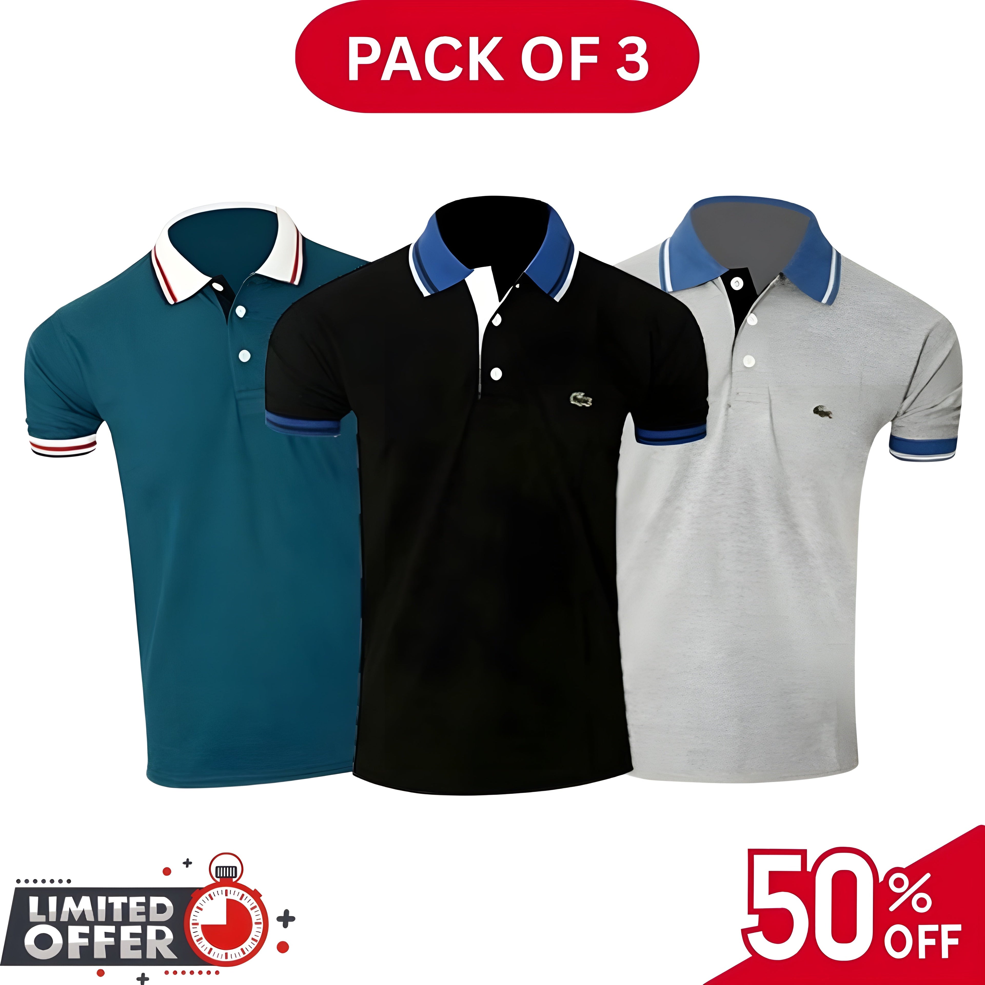 Pack of 3 | 50% OFF Men's Stylish Polo T-Shirts | DOS1052