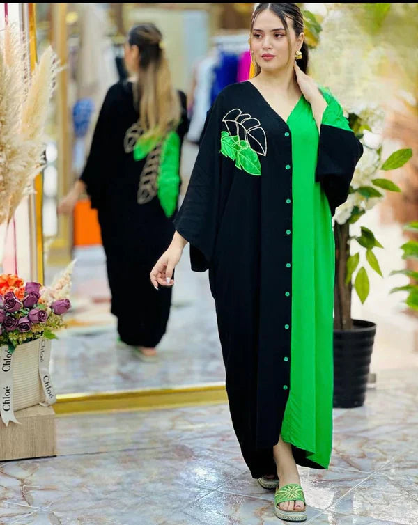 Embroidery Style V Neck Long Dress