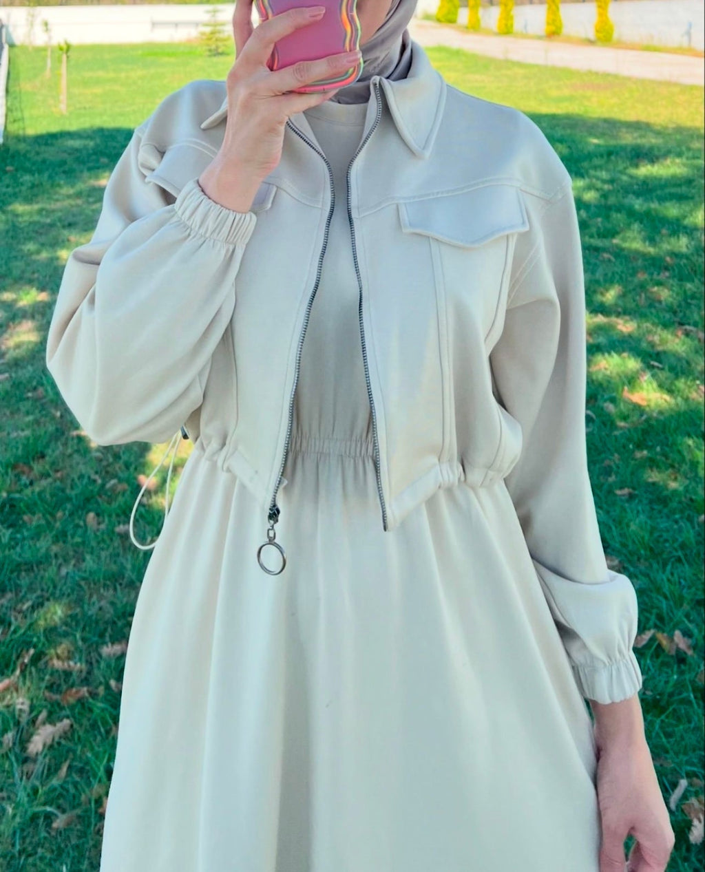 2 Pcs Winter Outfit Long Frock With Upper Fleece Jacket