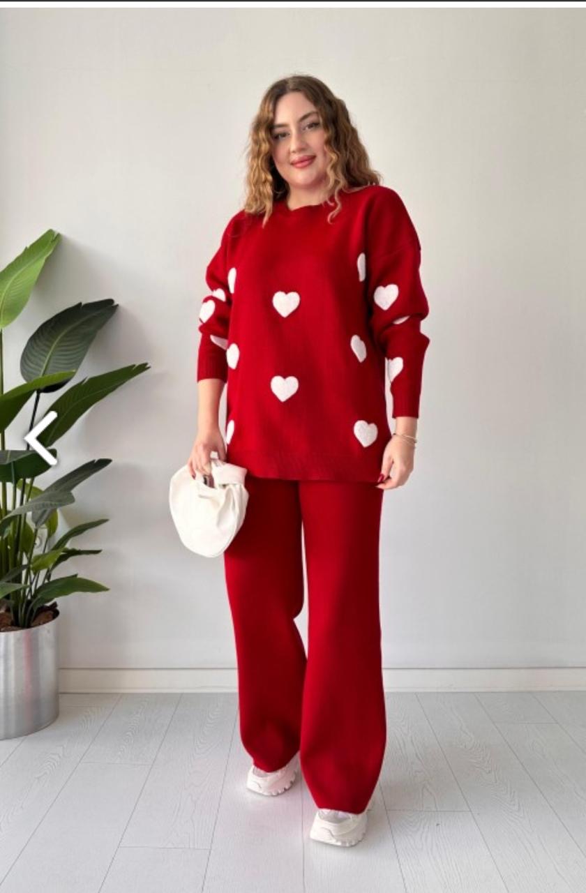 Heart printed winter fleece co ord Set