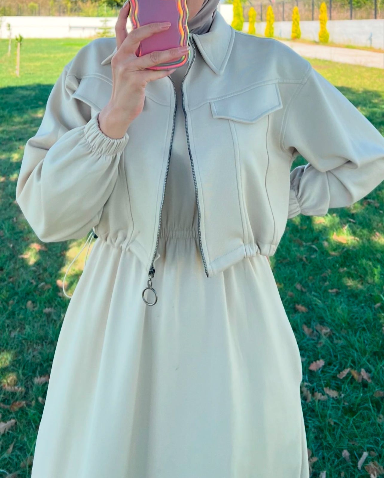 2 Pcs Winter Outfit Long Frock With Upper Fleece Jacket