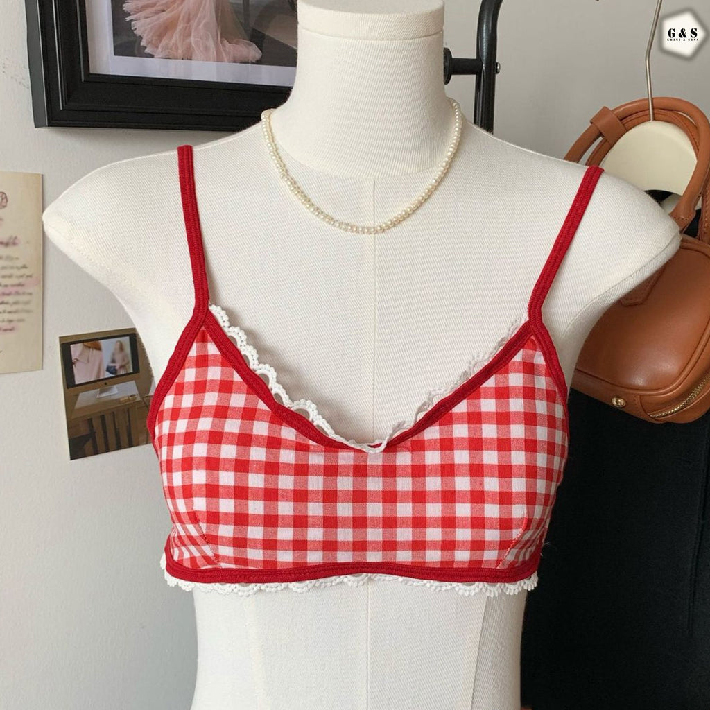 Pack Of 3 Pure Cotton Chequered Printed Bralette