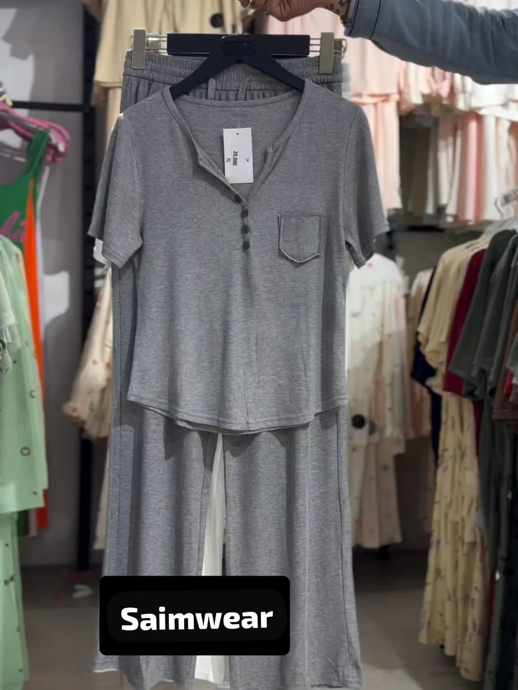 2 Pcs Button Casual Top With Straight Trouser