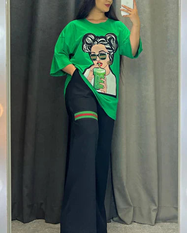 Printed Drop-Shoulder Tee Trousers (Print 5)