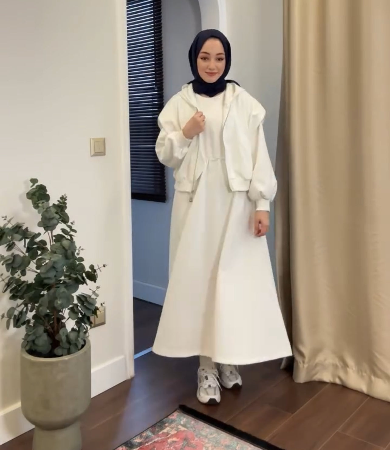 2 Pcs Winter Outfit Long Frock With Upper Fleece Hoodie