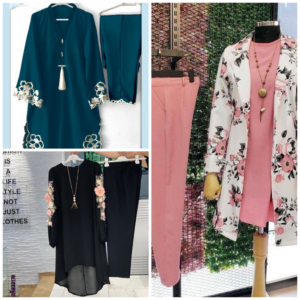 125A - Stylish Pack of 3 Women's Casual Summer Suit Set – Premium Stitched Kurti & Trousers 50% Off Summer Sale