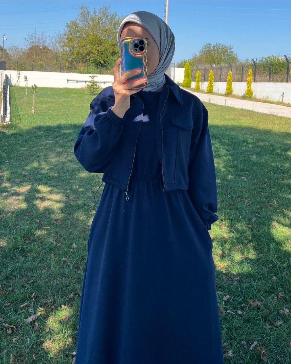 2 Pcs Winter Outfit Long Frock With Upper Fleece Jacket