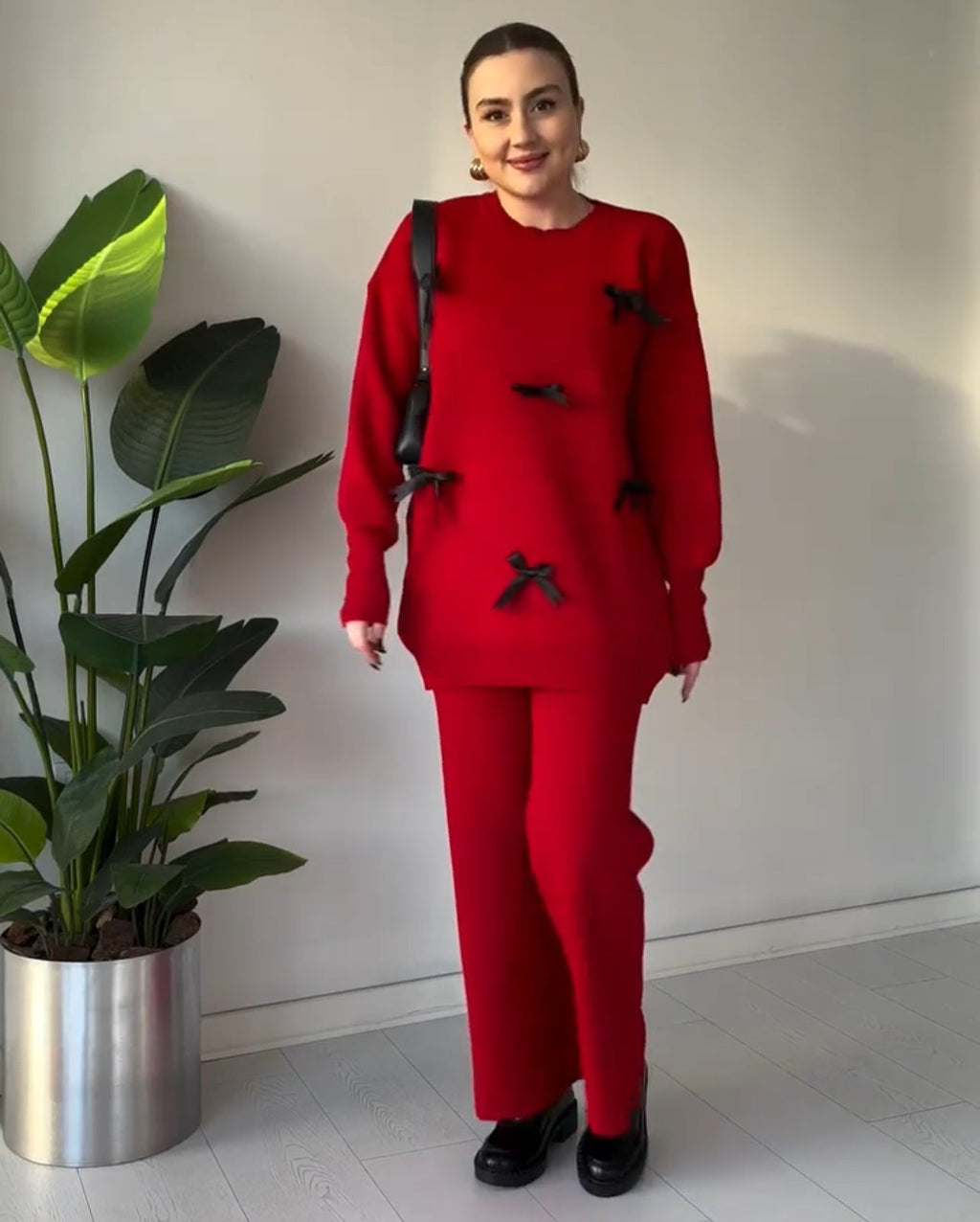 Bow Style Warm Fleece Winter Co-ord Set