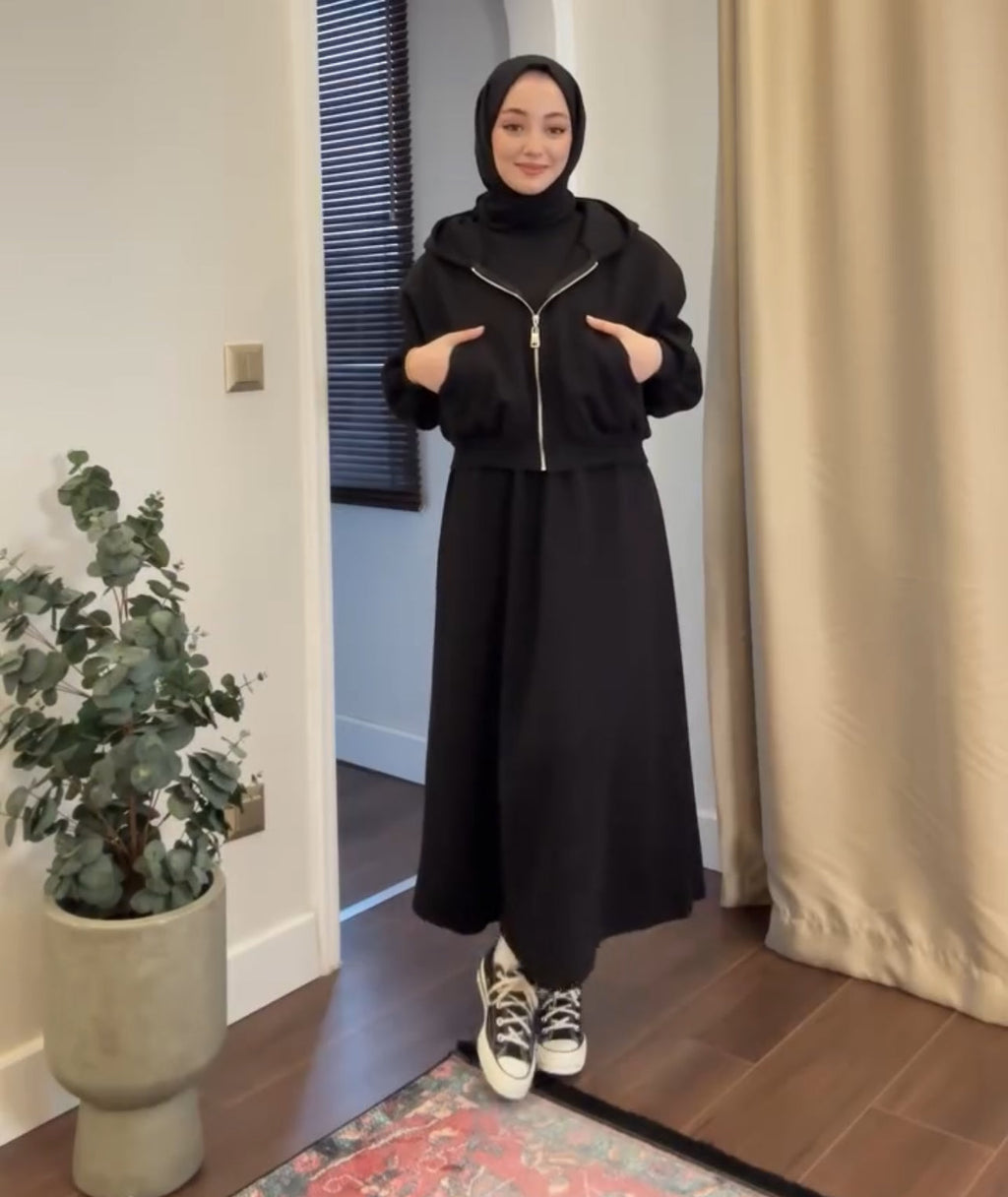 2 Pcs Winter Outfit Long Frock With Upper Fleece Hoodie