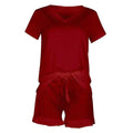 Nightwear V-Neck Short Sleeves Tops And Drawstring Elastic Waist Ruffle Short