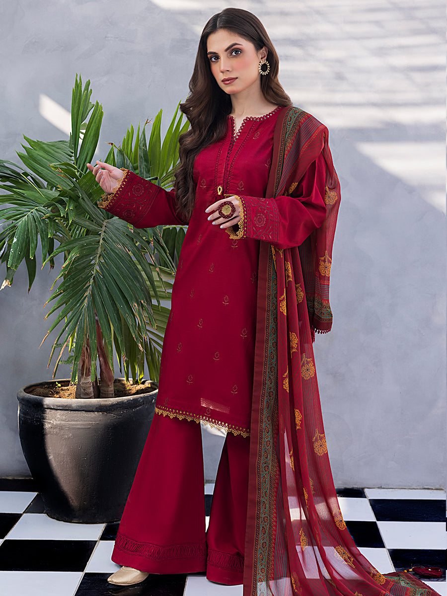 1 & Get 1 Free - 3pc- Unstitched Dyed Embroidered Lawn Suit
