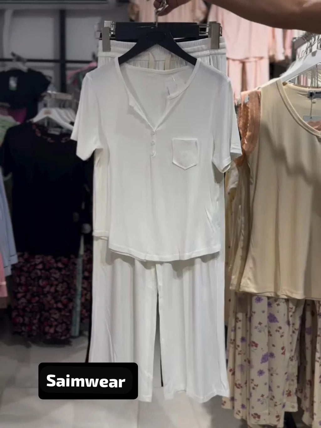 2 Pcs Button Casual Top With Straight Trouser