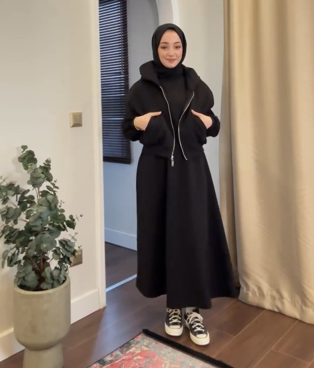 2 Pcs Winter Outfit Long Frock With Upper Fleece Hoodie