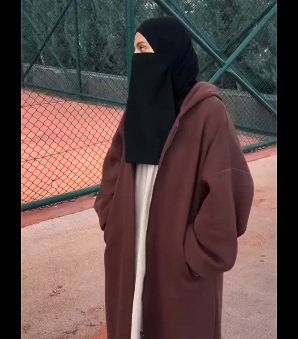 Drop Shoulder Long Zipline Winter Fleece Hoodie