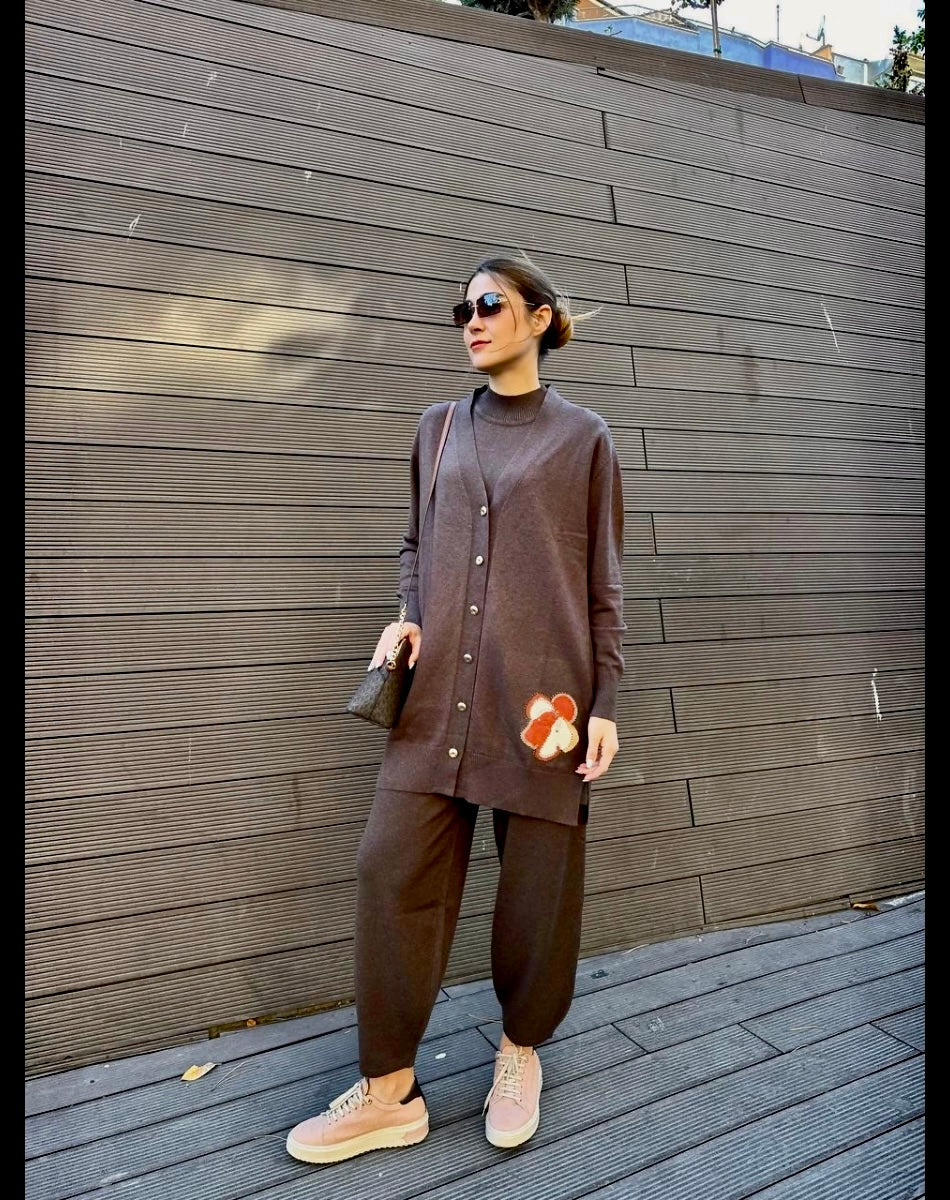 Back Flower Printed Fleece Co ord Set For Winter