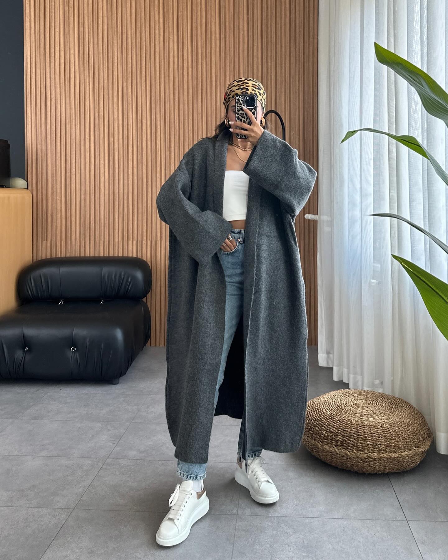 Longline Street-Style Long Winter Fleece Fabric Gown In Stock