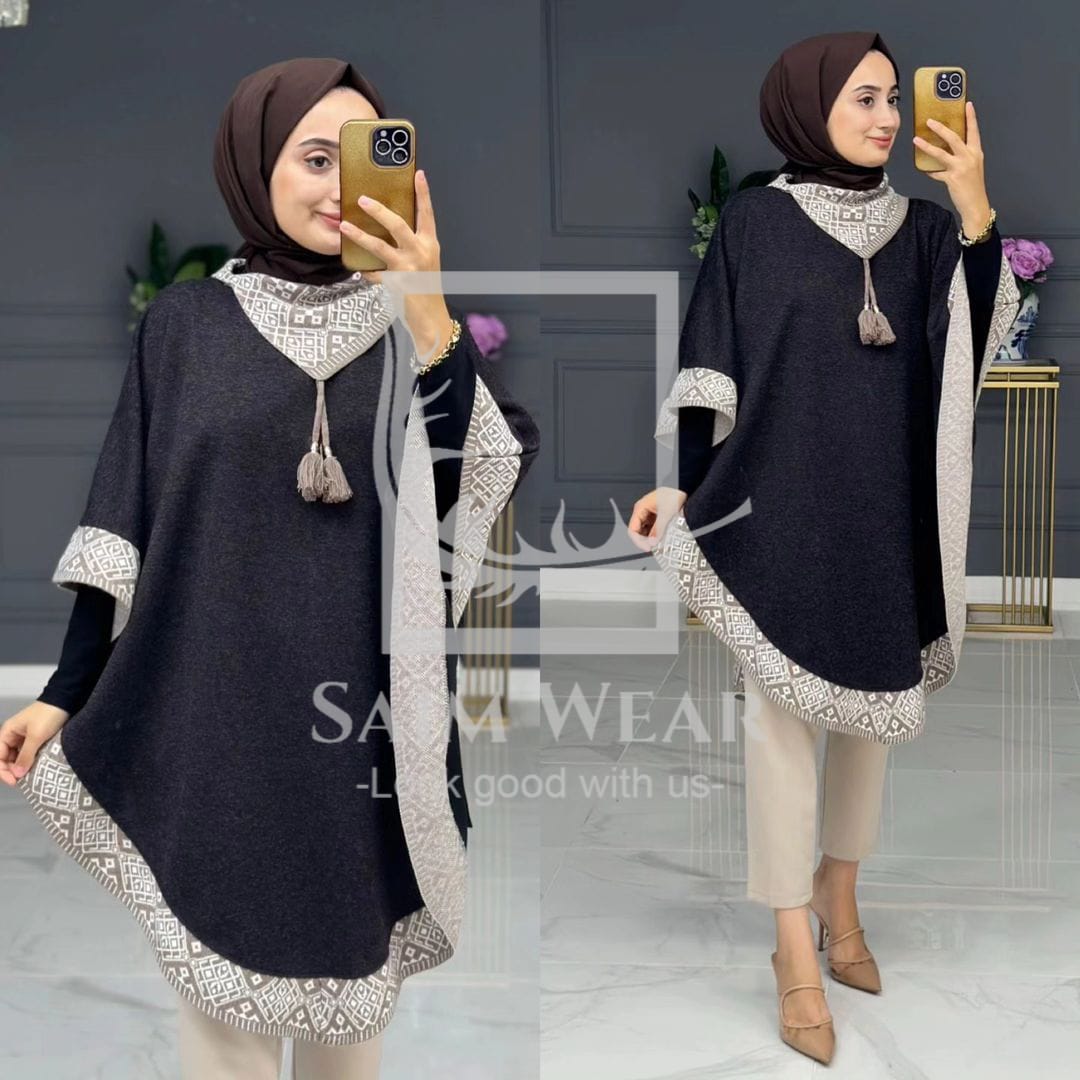 Winter Glam Print Wrap Fleece-Printed Shawl Ponchos With Cozy Neck