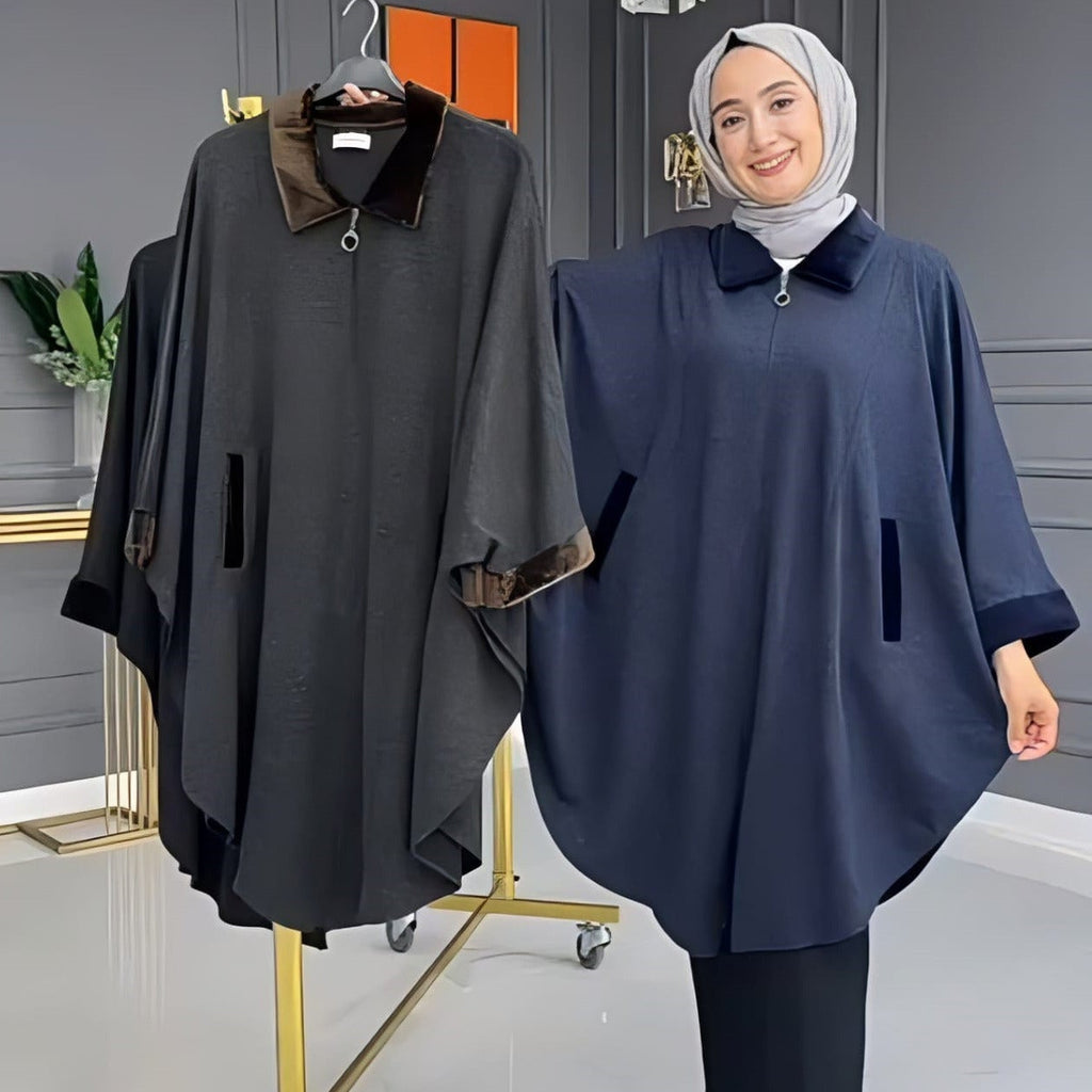 Zipper Shawl Ponchos With Cozy Neck CH 389