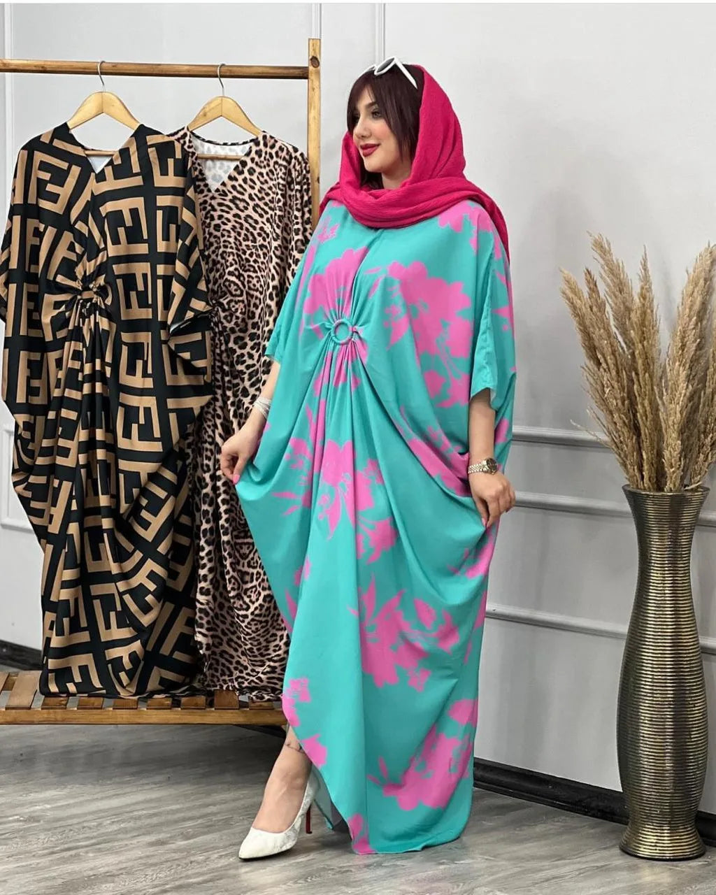 Long Printed Silk Kaftaan