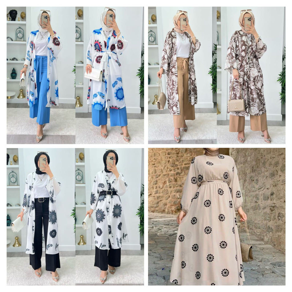Pack Of 4 Kimono Pattern Abaya With Stollers