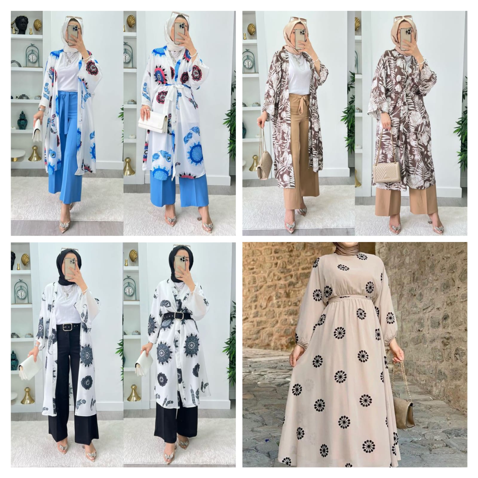 Pack Of 4 Kimono Pattern Abaya With Stollers