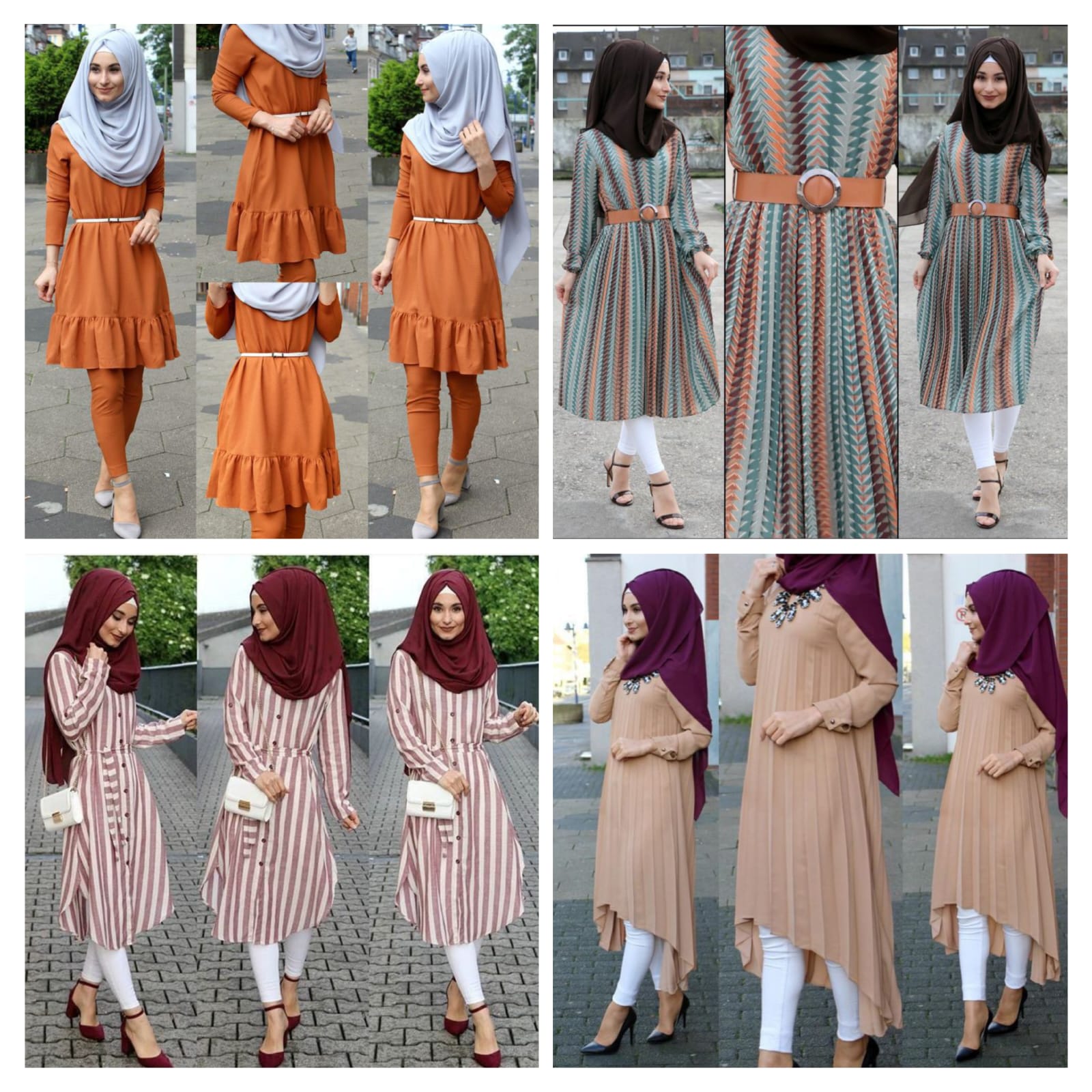Pack Of 4 New Summer Muslim Solid Color Tunic Style Abaya with Stoller