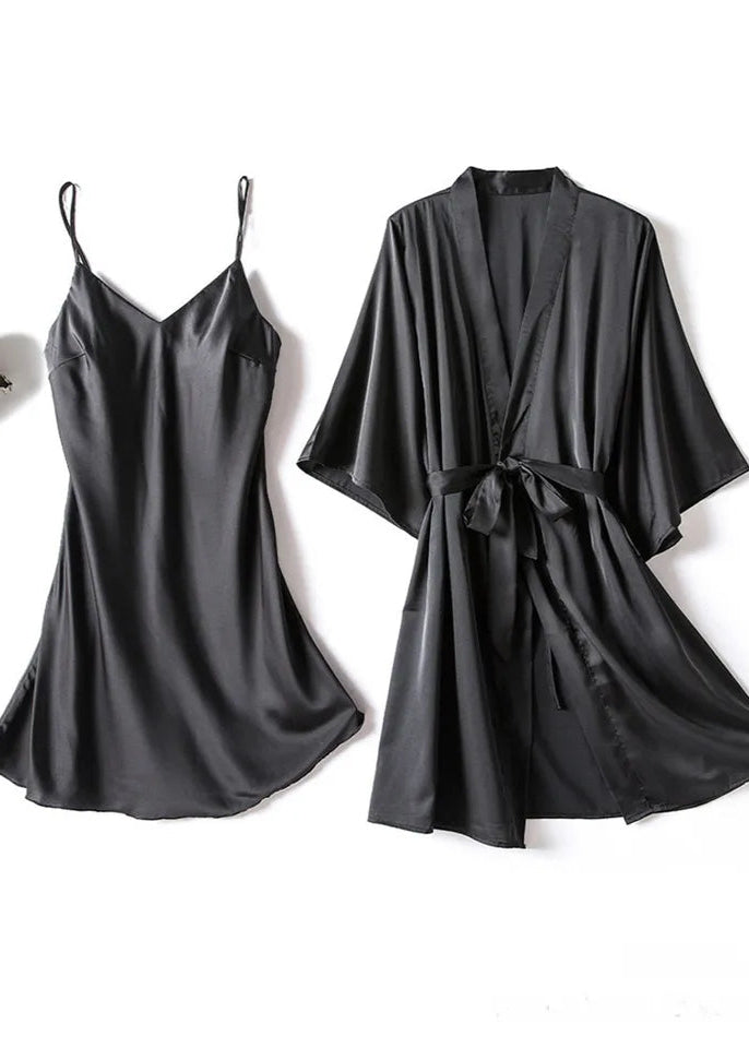 Silk Robe With Long Sleeveless Top 2 Pcs Nightwear P-42